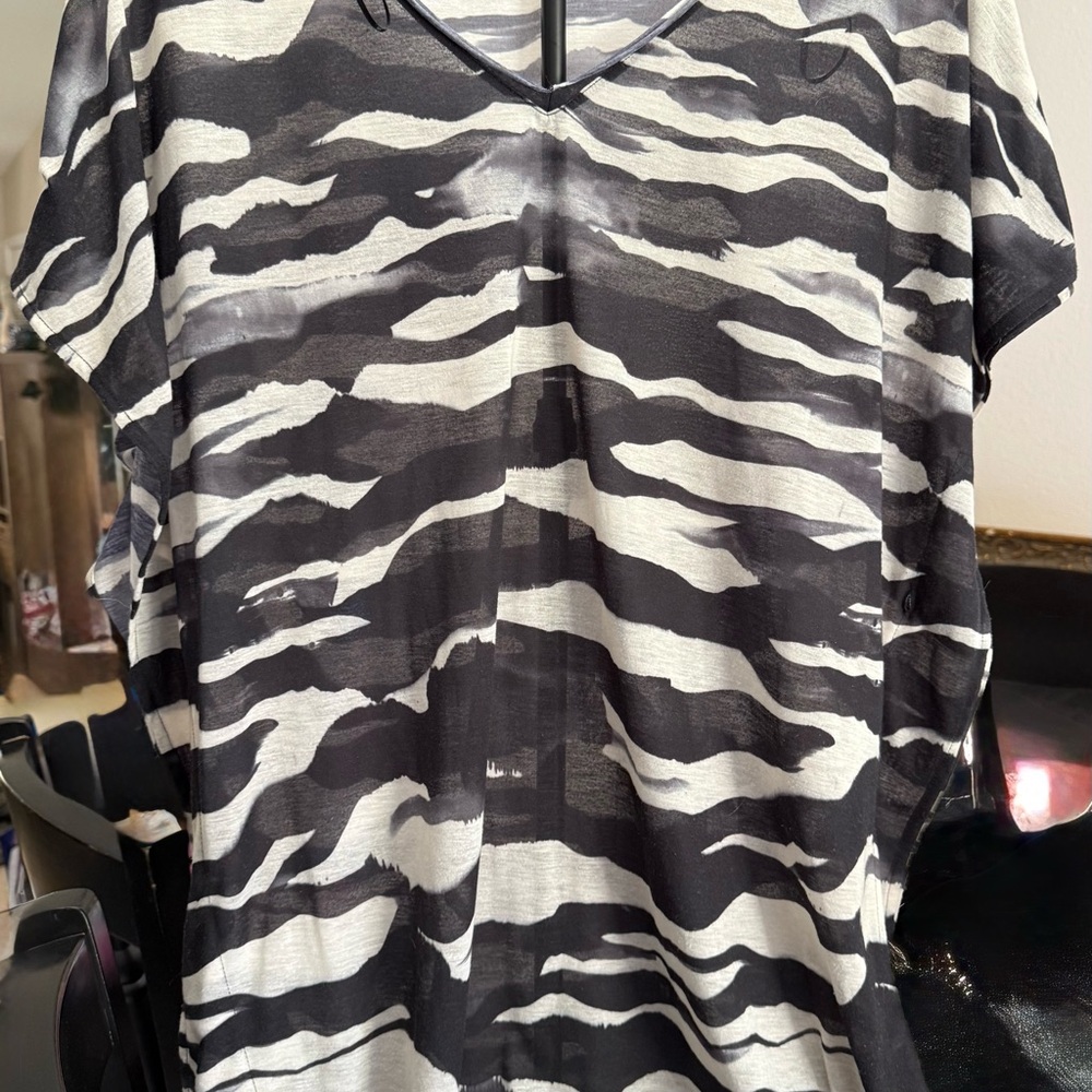 H&M Black and White See-Through Zebra Print Top
